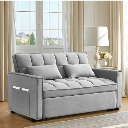 Divano 2Posti con Letto Apribile e Schienale Reclinabile Velluto Grigio e Cuscini inclusi