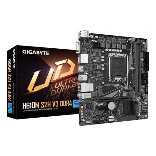 Gigabyte H610M S2H V3 DDR4 e' una scheda madre con chipset Intel H610, formato Micro ATX Compatibile con RAM serie DDR4