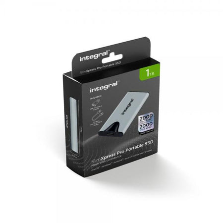 Integral SlimXpress Pro INSSD1TPORT3.2SLIMXS unità esterna a stato solido Tecnologia Thunderbolt 1 TB USB tipo-C USB 3.2 Gen 2x2 Argento (1TB PORTABLE EXTERNAL SSD USB-C 3.2 GEN.2X2 SLIMXPRESS PRO SI