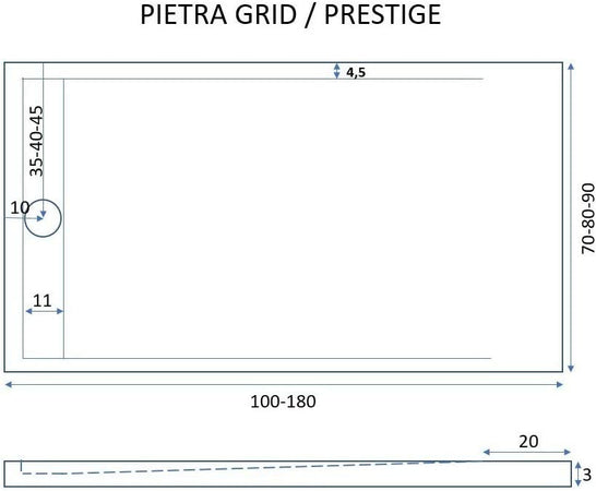 Piatto doccia 100x80 marmoresina bianco scarico laterale griglia inox