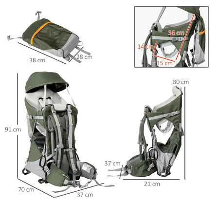 Zaino Porta Bimbo max 18 kg 6-36 Mesi Alluminio con Tettuccio Cintura e Spallacci