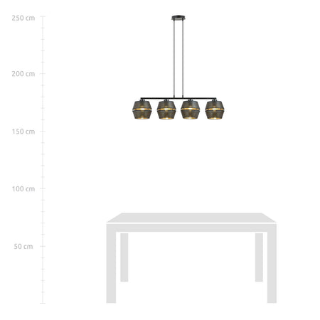 Sospensione Contemporanea 4 Luci Malia In Metallo Nero E Oro