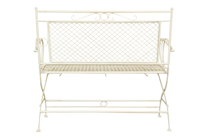 Biscottini Biscottini Divanetto Panchina Ferro Battuto Bianco Anticato 120x52x79 Giardino