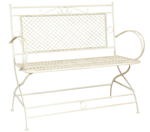 Biscottini Biscottini Divanetto Panchina Ferro Battuto Bianco Anticato 120x52x79 Giardino