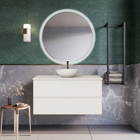 Mobile bagno sospeso 80cm Bianco con mensola e lavabo ad appoggio - ARMONY