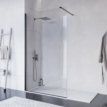 Doccia walk-in Nero 140 cm h200 vetro 8mm anticalcare trasparente ISIDE