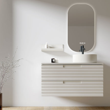 Mobile bagno sospeso 80cm Bianco Porcellana con mensola e lavabo ad appoggio - ZEN