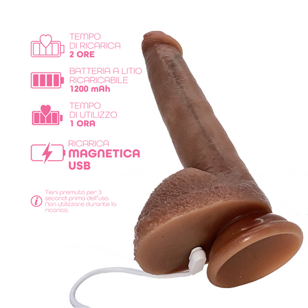 Dildo Realistico con Vibrazione Spinta e Riscaldamento 22 cm Ventosa Telecomando