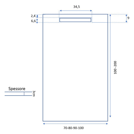 Piatto doccia 80x120 effetto cemento bianco scarico laterale | Piletta Gratis STAR VINCENT
