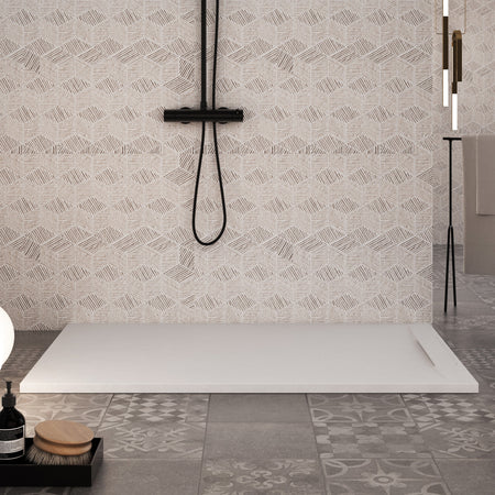 Piatto doccia 80x120 effetto cemento bianco scarico laterale | Piletta Gratis STAR VINCENT