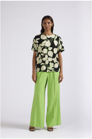 BLUSA MANICA CORTA IN SATIN DI VISCOSASTAMPATA