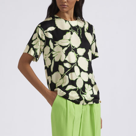 BLUSA MANICA CORTA IN SATIN DI VISCOSASTAMPATA