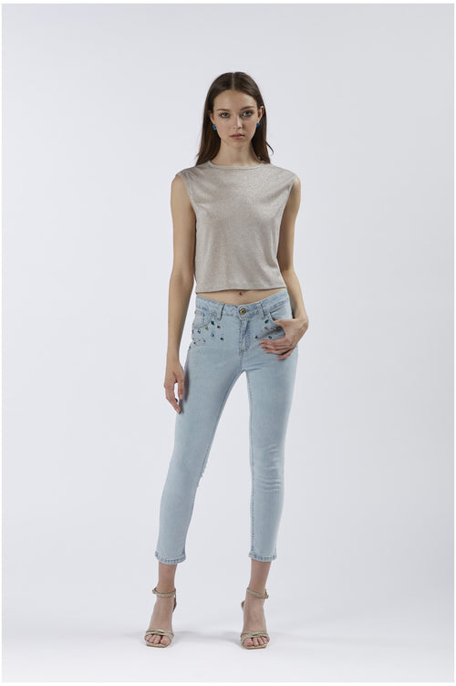 PANTALONE JEANS SKINNY CON CASTONI MULTICOLOR
