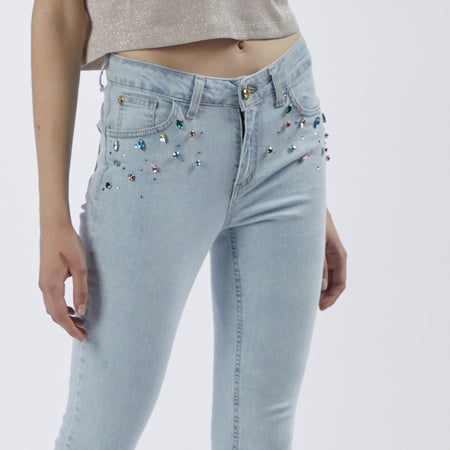 PANTALONE JEANS SKINNY CON CASTONI MULTICOLOR