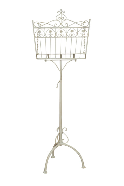 Biscottini Leggio da terra in ferro battuto pieno finitura bianca anticata L46xPR32xH139 cm