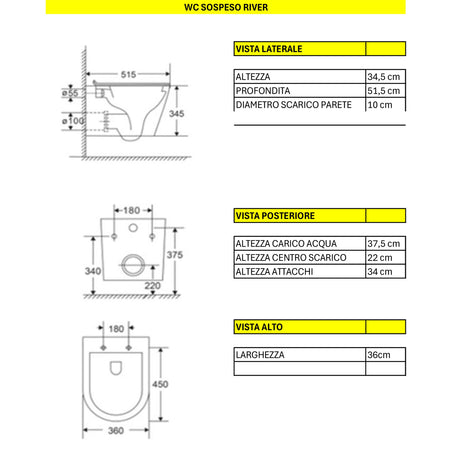 Coppia Sanitari Sospesi bidet e wc ciclonico RIVER