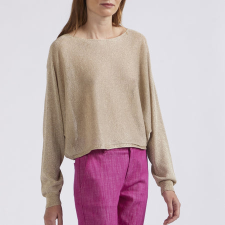 MAGLIA SCOLLO A BARCA E MANICHE PIPISTRELLO FILATO CON LUREX