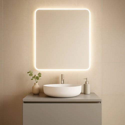 Specchio da bagno rettangolare angoli stondati retroilluminato UNO