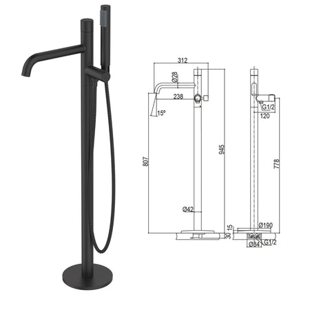 Miscelatore vasca a pavimento nero opaco Joy