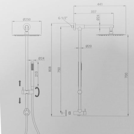 Colonna doccia attacco dell'acqua in alto Hera Up METAFORM