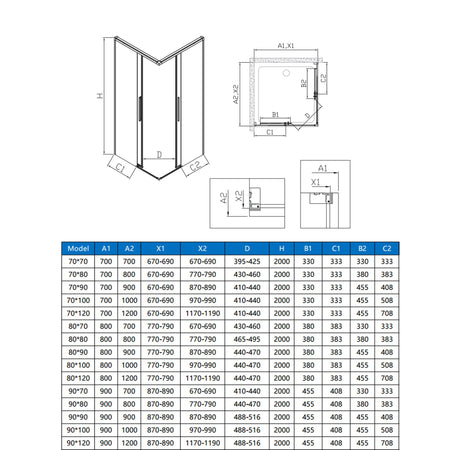 Box doccia angolare 2 lati 8mm h200 soft close ZARA