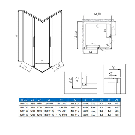 Box doccia angolare 2 lati 8mm h200 soft close ZARA