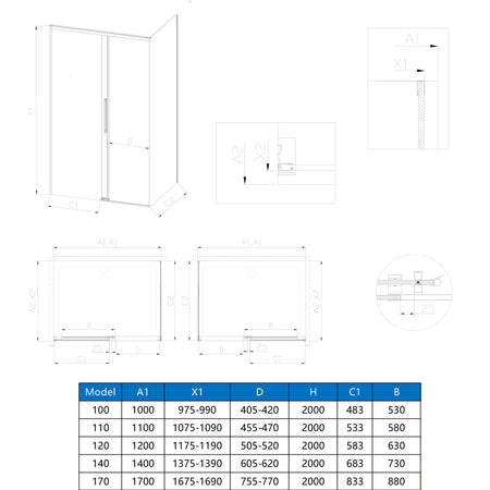 Porta doccia soft close anticalcare 8mm h200 ZARA