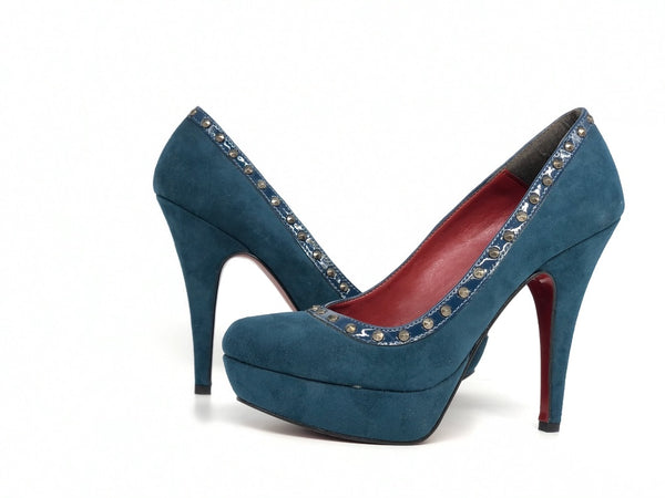 Retro Décolleté Puma tacco 9 donna camoscio petrolio