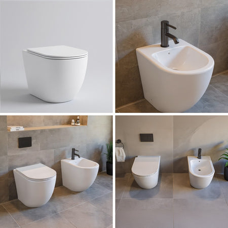 Coppia sanitari wc e bidet bianco opaco scarico ciclonico MOON