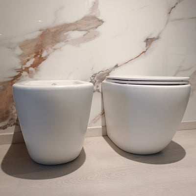 Coppia sanitari wc e bidet bianco opaco scarico ciclonico MOON