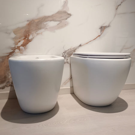 Coppia sanitari wc e bidet bianco opaco scarico ciclonico MOON