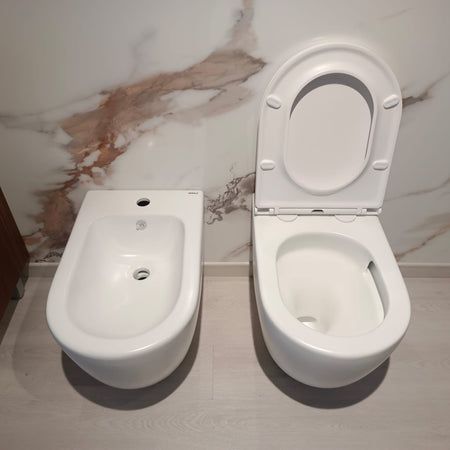 Coppia sanitari wc e bidet bianco opaco scarico ciclonico MOON
