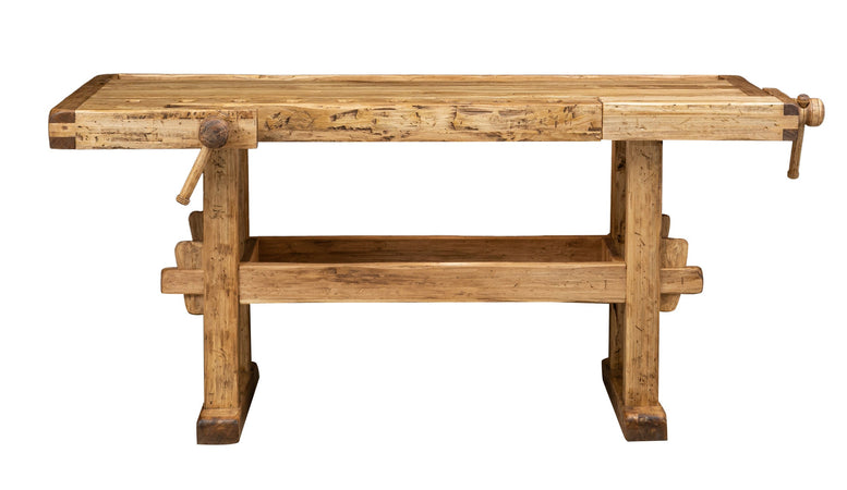 Biscottini Banco da lavoro Country in legno massello di tiglio finitura naturale L194xPR84xH90 cm. Made in Italy