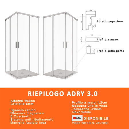 Box doccia angolare opaco acidato H195 6mm UNICO PROMOZIONE