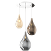 Sospensione Contemporanea Drop Rosone Tondo Metallo Cromo Vetro Mix 3 Luci