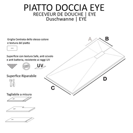 Piatto doccia 100x120 in marmoresina NERO effetto pietra cemento MAKA