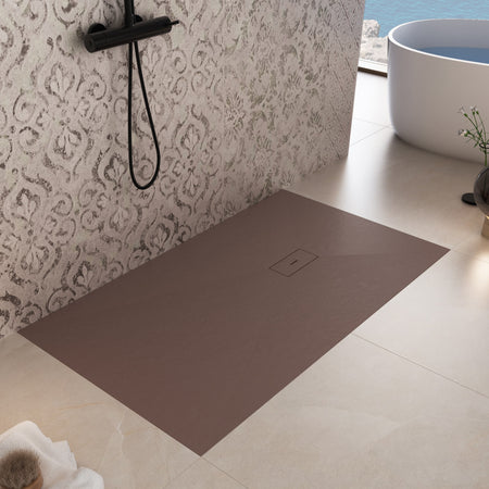 Piatto doccia 70x140 in marmoresina Marrone effetto pietra cemento MAKA