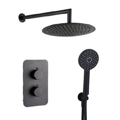 Kit doccia termostatico Nero 5pz Miscelatore - Braccio - Soffione 25 - Doccetta