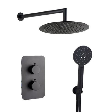 Kit doccia termostatico Nero 5pz Miscelatore - Braccio - Soffione 25 - Doccetta