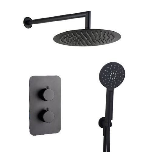 Kit doccia termostatico Nero 5pz Miscelatore - Braccio - Soffione 25 - Doccetta