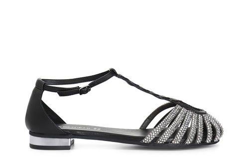 SANDALO A T IN PELLE CON MICROSTRASS