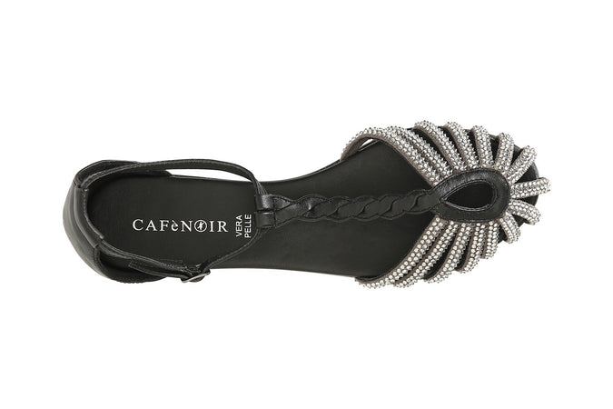SANDALO A T IN PELLE CON MICROSTRASS