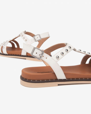 Nero Giardini sandali donna in pelle col. osso con borchie
