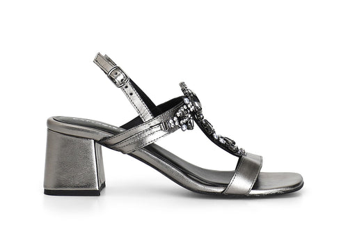 SANDALO A T IN PELLE CON ACCESSORIO GIOIELLO