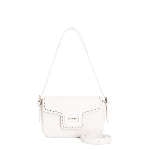 PATTINA IN SAFFIANO CON ACCESSORIO SMALTATO E MOTIVO DI INFILATURA METALLIZZATA