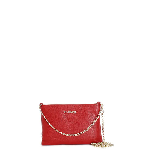 POCHETTE IN PELLE MARTELLATA CON DOPPIA TARCOLLA IN CATENA