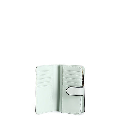 PORTAFOGLIO CON APPLICAZIONE DI MINI RIVETTI BICOLORE, LOGO IN METALLO