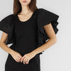 ABITO BIMATERIALE CON RUCHES ALLE SPALLE
