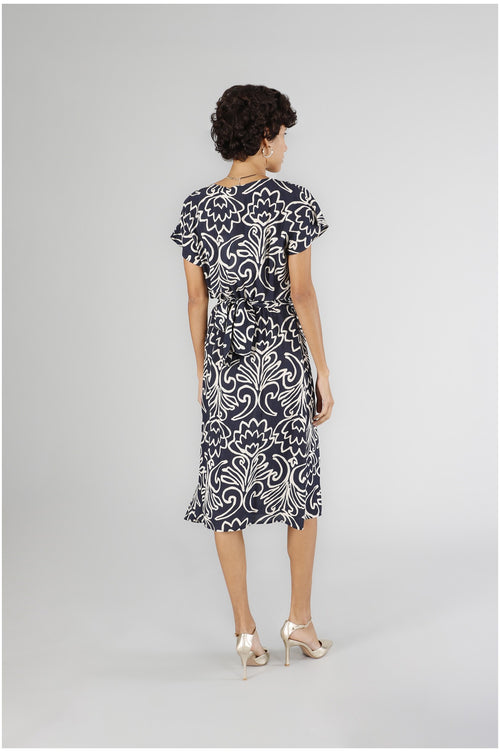 ABITO SCOLLATURA INCROCIATA IN MAROCAINE STAMPATO