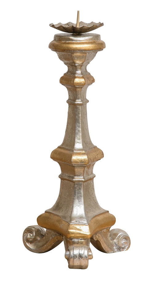 Biscottini Biscottini Candeliere Legno Foglia Argento Oro 19x19x40 Stile Classico